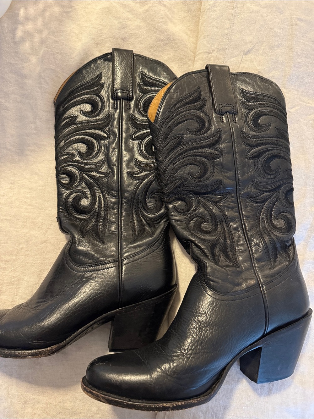 Lucchese Black Leather Women's Western Heeled Boots
